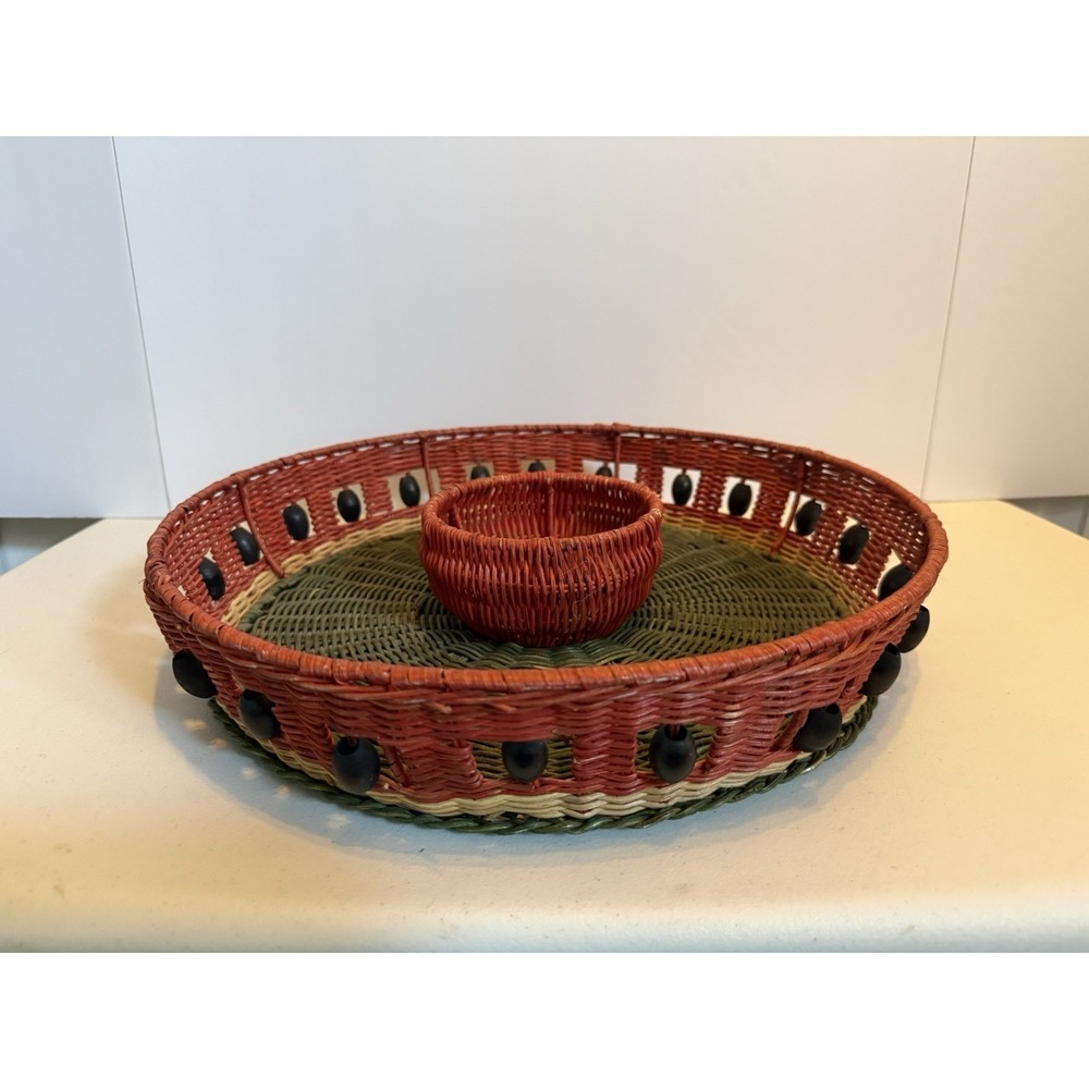 Vintage‎ Watermelon Wicker Round Chip N Dip Basket 15" Diameter